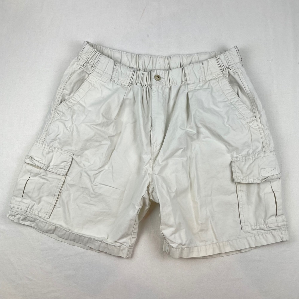 Tommy Bahama Relax Men XL Cargo Shorts Off White Cream 100% Cotton Elastic Waist